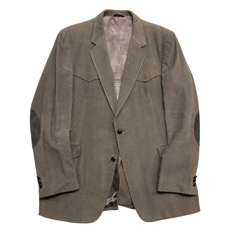 vtg 70s Western Corduroy Blazer 46L Jacket Sport Suit Coat Elbow Patches Taupe‎